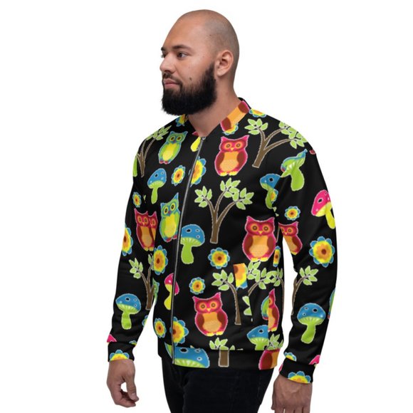 Cute Owl Wallpaper Pattern Bomber Jacket - Picture 2 of 6